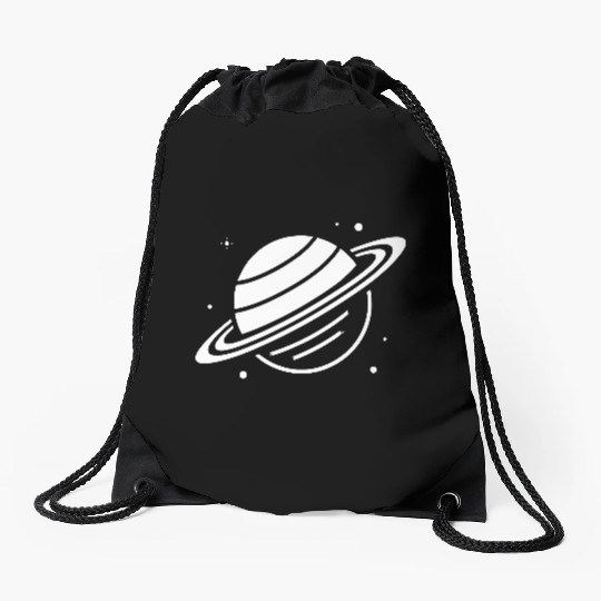 Minimalistic Saturn Planet Space Vector path34 Drawstring Bags