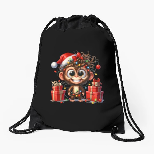 Christmas Merry Christmas For Gift Monkey Drawstring Bags