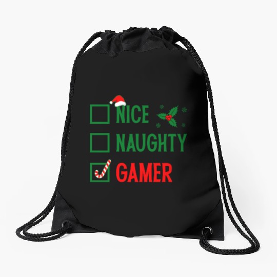 Nice Naughty Gamer Christmas Drawstring Bags