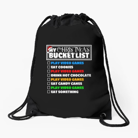 Christmas Bucket List Video Games Xmas Gamer Drawstring Bags