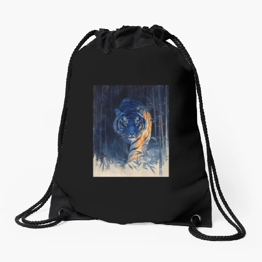 Majestic Tiger in the Bamboo Forest Drawstring Bags
