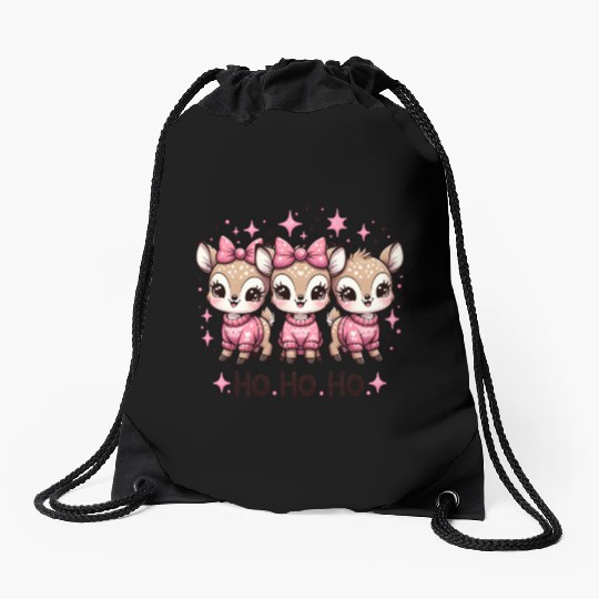 Ho Ho Ho Christmas Cute Baby Deer Drawstring Bags
