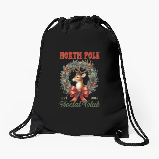 North Pole Soociial Clubb Drawstring Bags