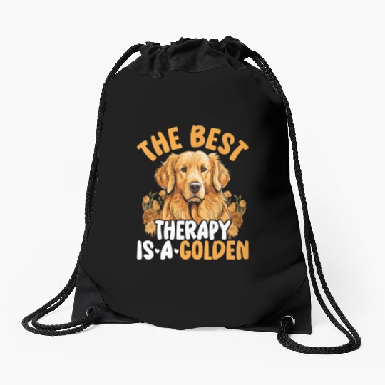 The Best Therapy Is A Golden Retriever Dog Lover Drawstring Bags