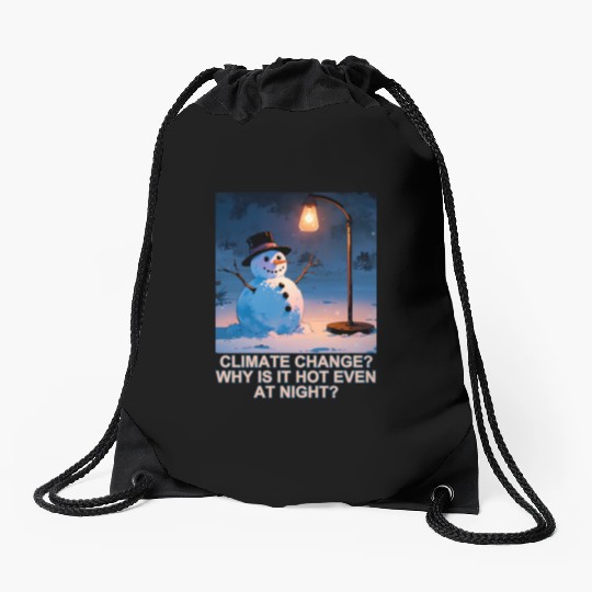 Frosty Snowman Under Street Lights Christmas Drawstring Bags