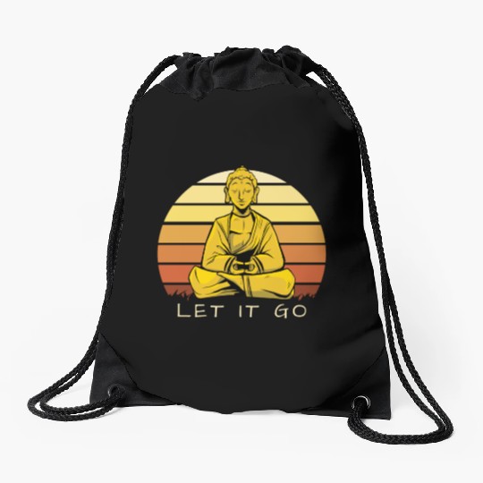 Let It Go Buddha Meditation Sunset Art Drawstring Bags