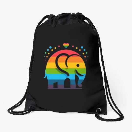 Rainbow Elephant Drawstring Bags