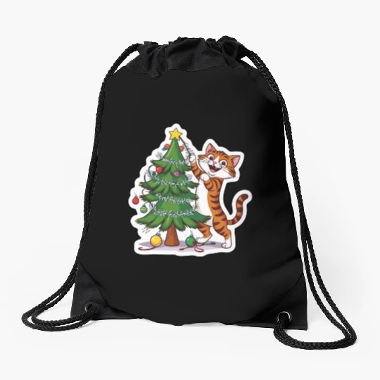 Climbing the Christmas Spirit Drawstring Bags