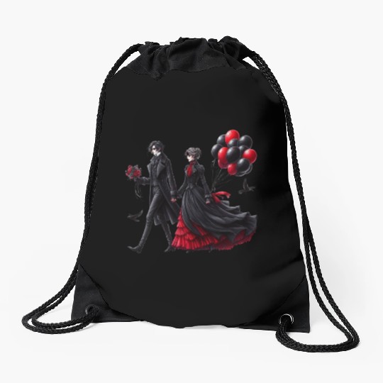 Black Gnomes Valentines Day Drawstring Bags