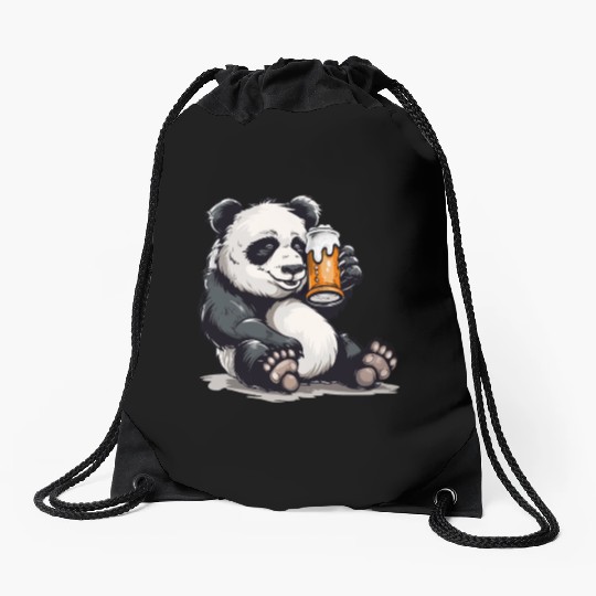 Cute Panda Drinking Beer 2 Drawstring Bags