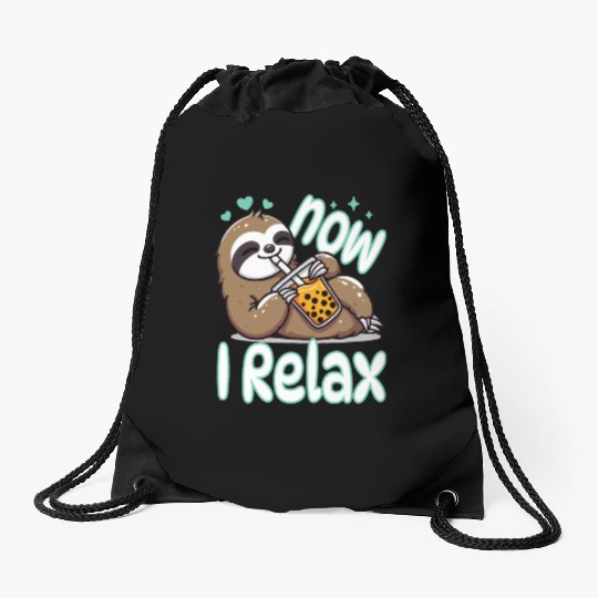 funny quote gift idea bubble tea boba sloth design Drawstring Bags