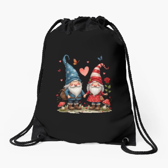 Gnomes Valentines Revelin, Valentines Retro Drawstring Bags