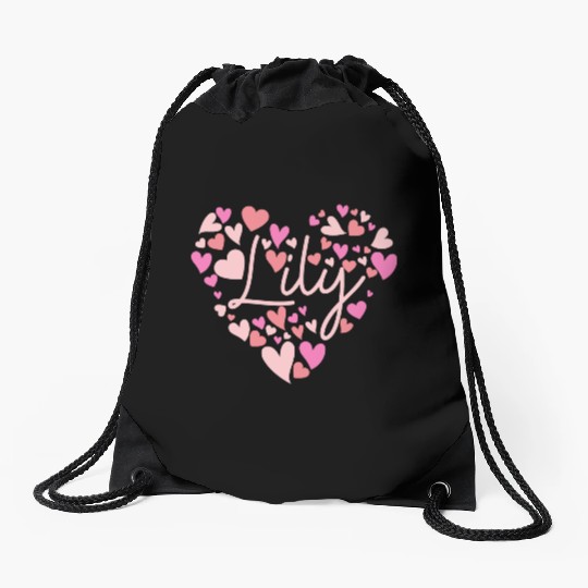 I love Lily hearts in Green Drawstring Bags