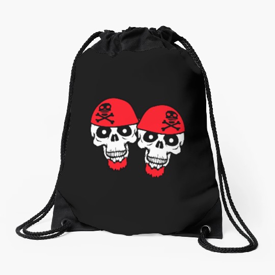 2 Pirate Skull Skeleton Halloween Two Friends Team Drawstring Bags
