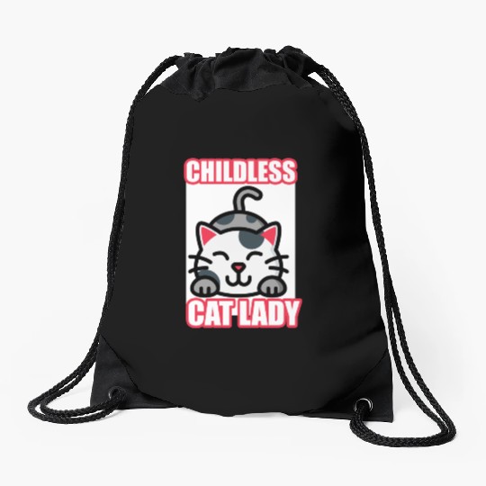 childless cat lady Drawstring Bags