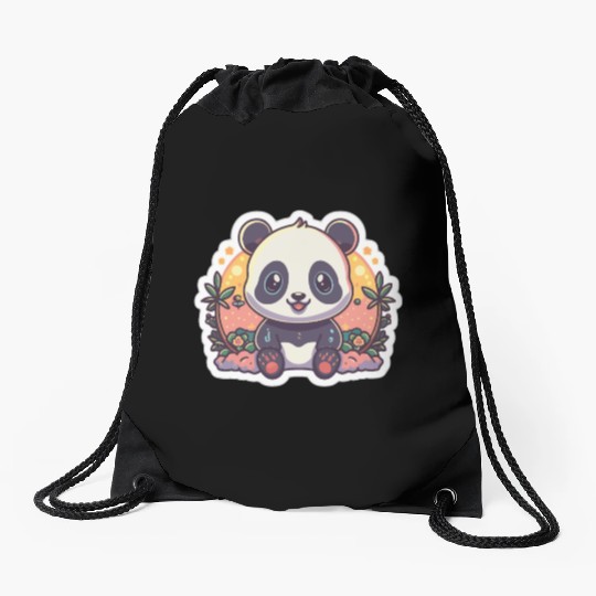 Cute Panda Fantasy Illustration Minimalist Panda Drawstring Bags