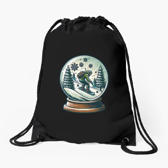 Snowboarding Adventure in Winter Wonderland Drawstring Bags