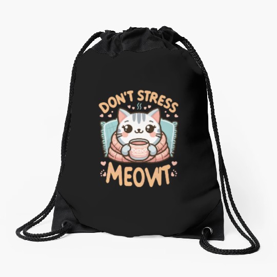 gift idea funny quote relaxation design kawaii cat Drawstring Bags