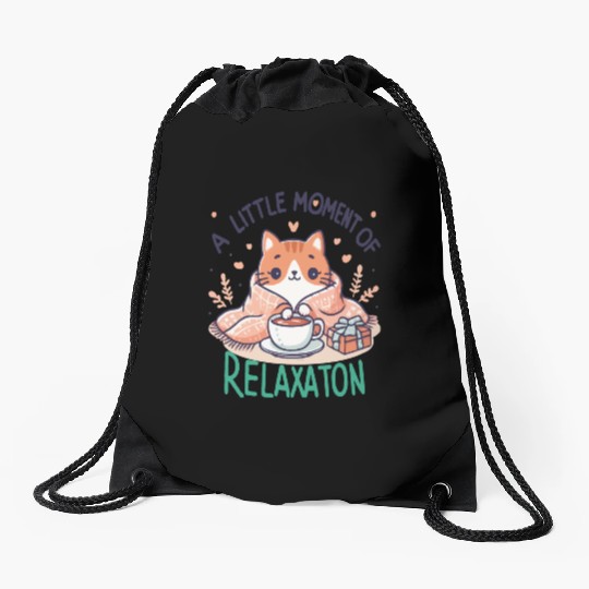 gift idea funny quote relaxation design kawaii cat Drawstring Bags