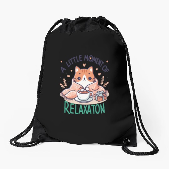 gift idea funny quote relaxation design kawaii cat Drawstring Bags