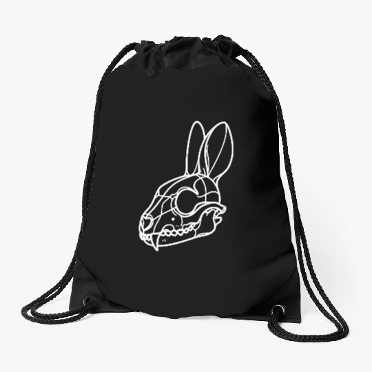 Minimalistic Vector Rabbit Skull Kids Drawing Drawstring Bags