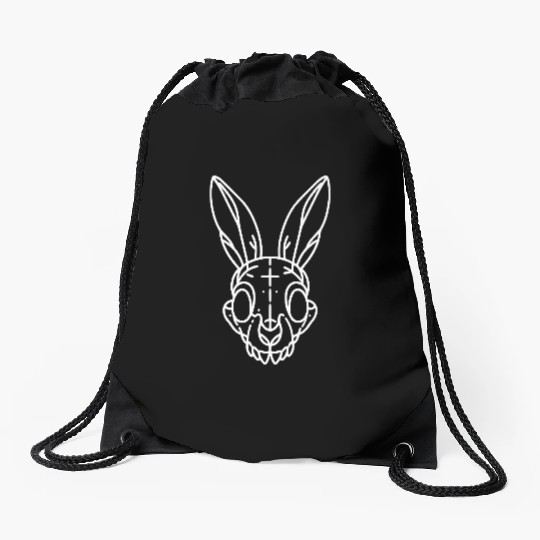 Minimalistic Vector Rabbit Skull Kids Drawing Drawstring Bags