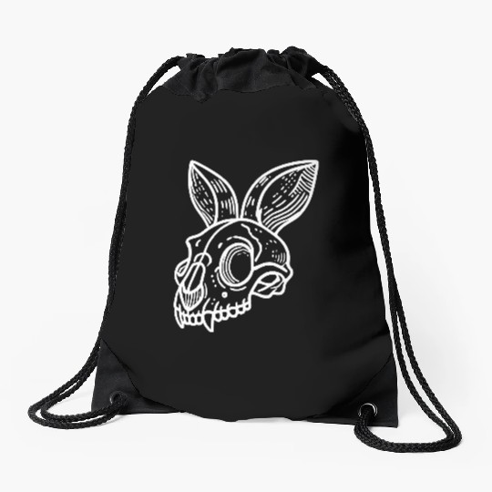Minimalistic Vector Rabbit Skull Kids Drawing Drawstring Bags