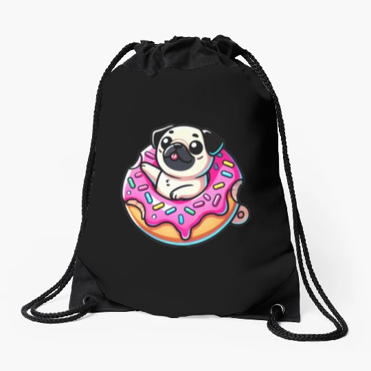 Pugonut Dog Donut Food Lover Pet Pug Puppies Drawstring Bags