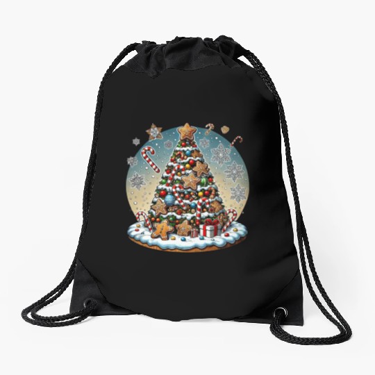 Gingerbread Candy Cane Christmas Tree Drawstring Bags