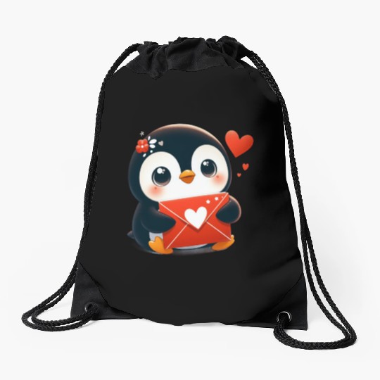 Penguin Valentine Mail with Heart Drawstring Bags