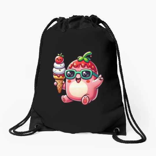 Ice Cream Strawberry Chill Drawstring Bags