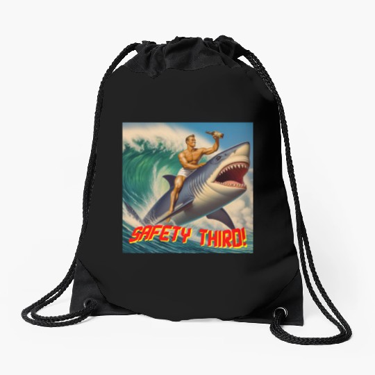 Retro Safety Third Shark Rodeo Drawstring Bags