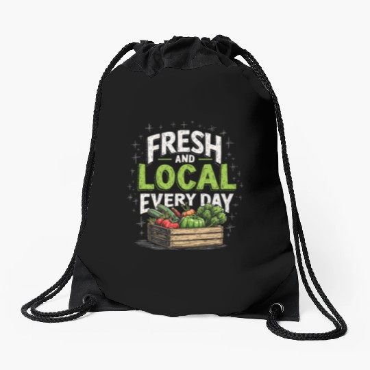 Farmers Market Vendor Fresh Produce and Local Drawstring Bags
