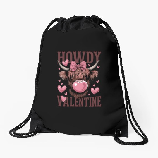 Valentines Day Highland Cow Drawstring Bags