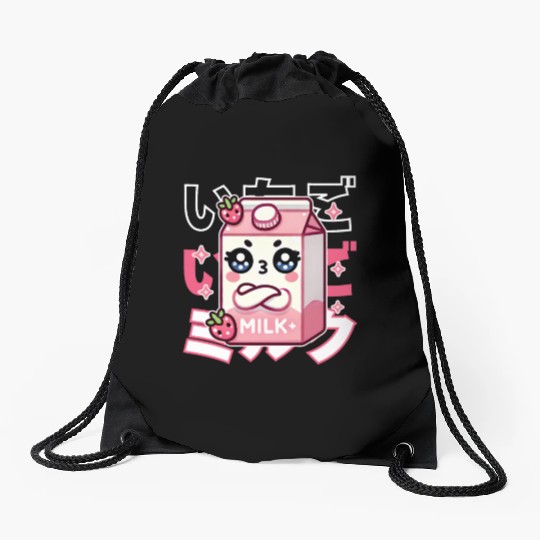 Touchy Strawberry Milk Hug Drawstring Bags