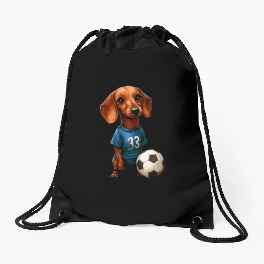 Soccer dachshund blue Drawstring Bags