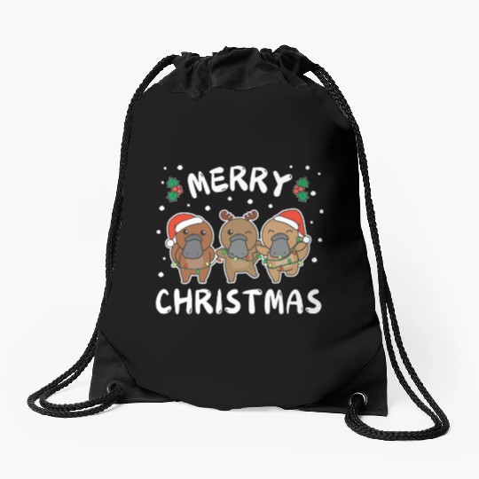 Merry Christmas Cute Platypus Festive Lights Drawstring Bags