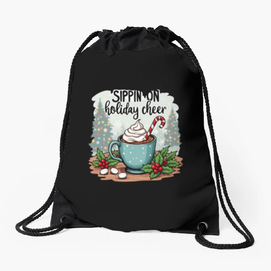 Sippin' On Holiday Cheer Hot Cocoa Drawstring Bags