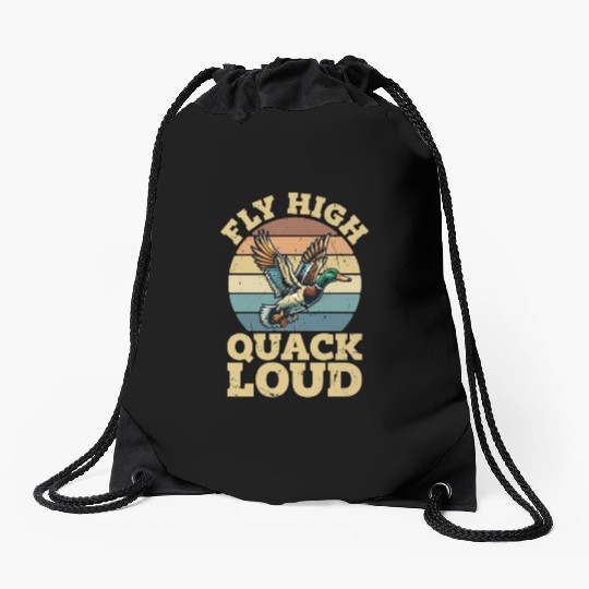Mallard Duck Fly High Quack Loud Retro Water Bird Drawstring Bags