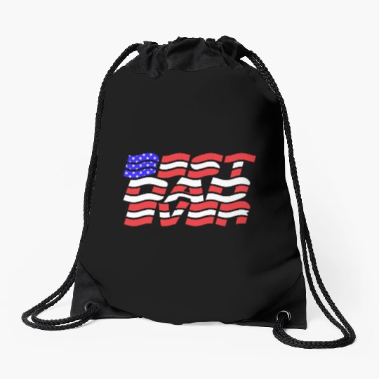 Best Dad Ever US Flag Drawstring Bags