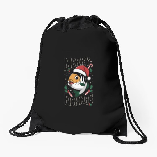 "Merry Fishmas Drawstring Bags - Funny Christmas Fish
