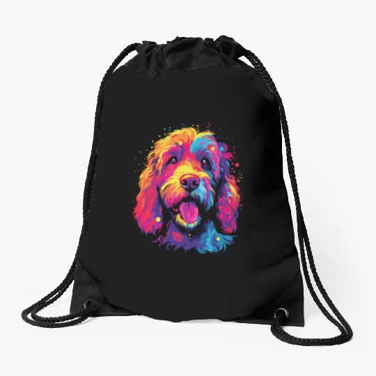 Watercolor Colorful Labradoodle Drawstring Bags