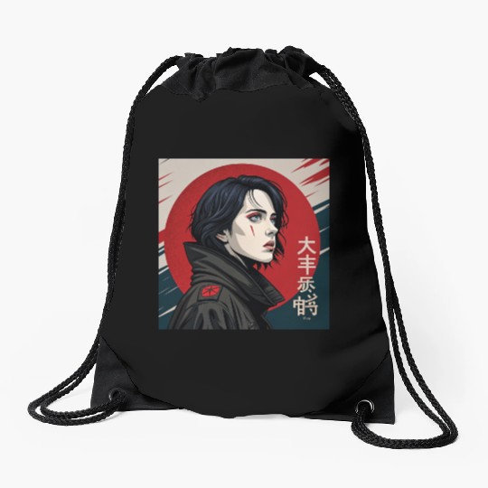 Neo-Tokyo Style: Captivating Woman in a Powerful Drawstring Bags
