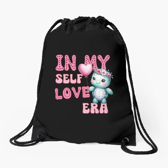 Cute Valentine's day Turtle - In my self love Drawstring Bags