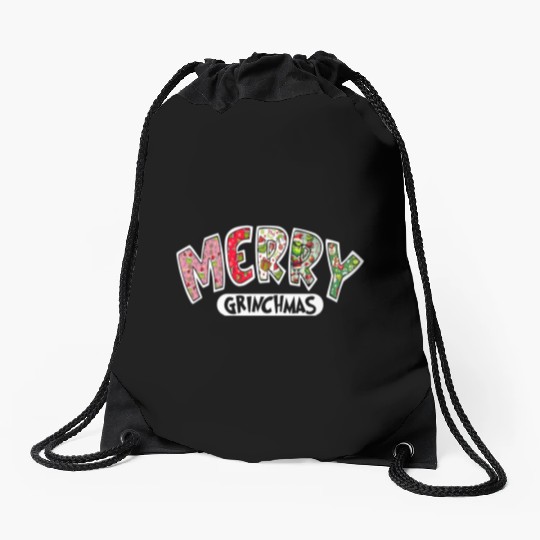 Merry Grin Happy Christmas Drawstring Bags
