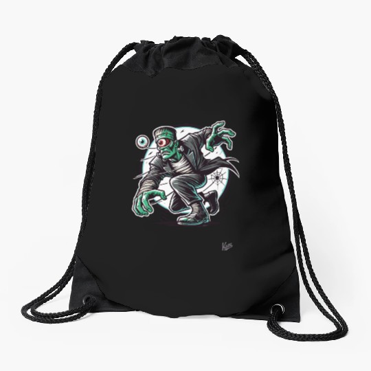 The Green One-Eyed Cyclops Monster Drawstring Bags