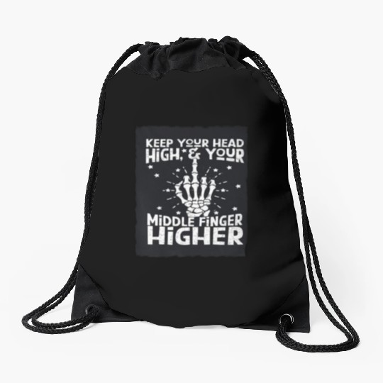 Middle Finger Higher Drawstring Bags