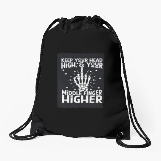 Middle Finger Higher Drawstring Bags