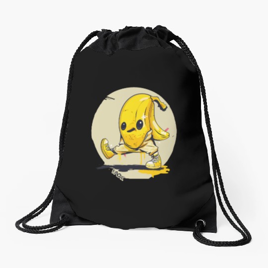 Walking Street Art Banana Drawstring Bags