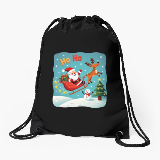 Santa Clause waving " HO-HO" Drawstring Bags